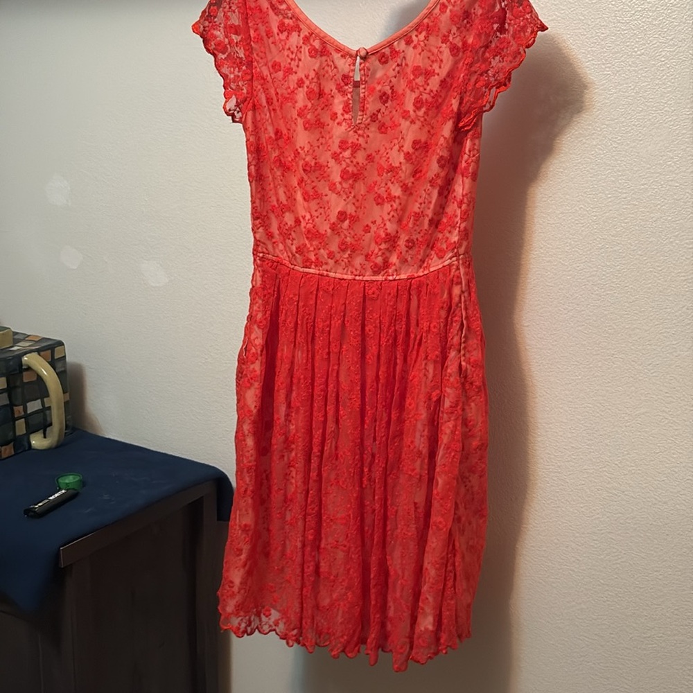 eShakti lace women's dress custom sz 10 cap sleeve mini fit flare keyhole back - Picture 4 of 6